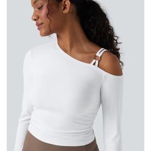 HALARA White One-Shoulder Crop Top